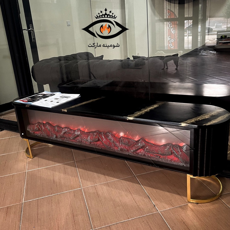 میز تلویزیون شومینهدار 180 سانتی مشکی